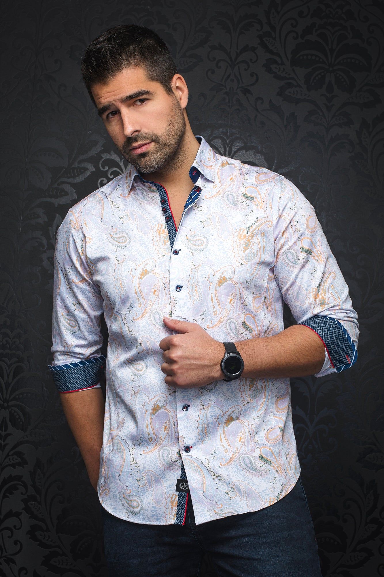 AU NOIR SHIRT- DECCAN WHITE/ORANGE sold by Esco Clothiers