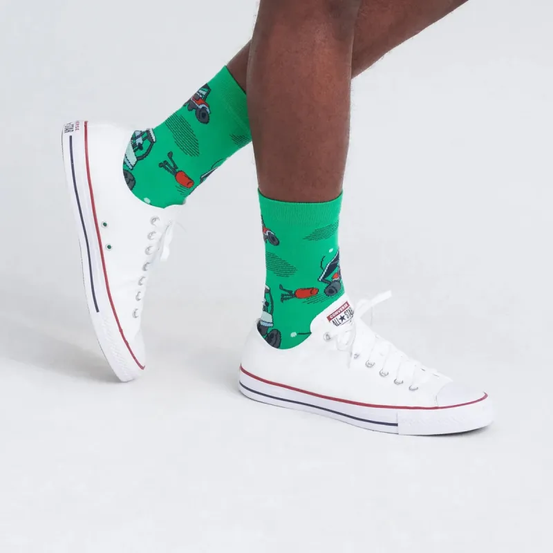 SAXX CREW SOCKS- OFF COURSE CARS GREEN sold by Esco Clothiers