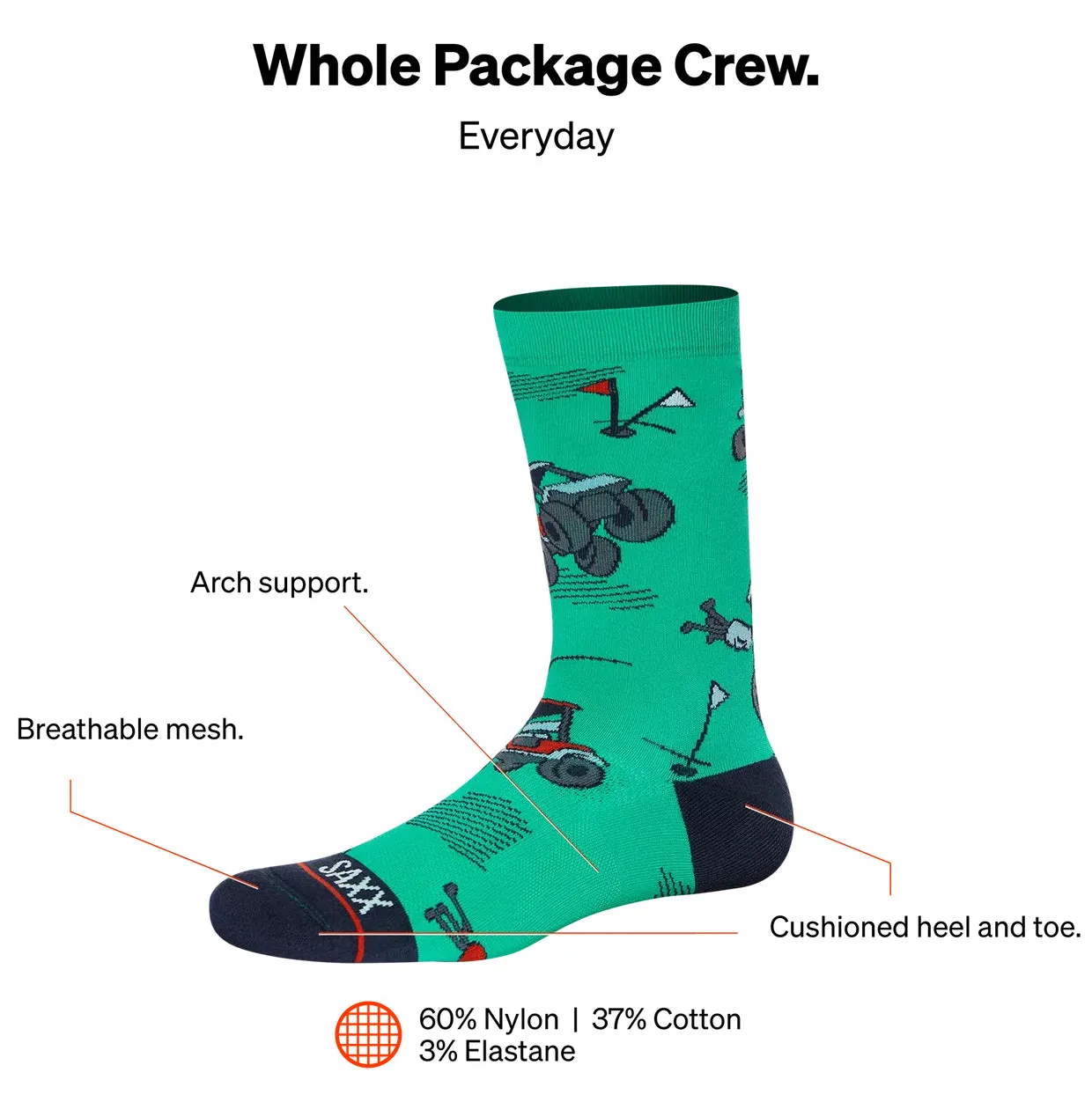 SAXX CREW SOCKS- OFF COURSE CARS GREEN sold by Esco Clothiers product image thumbnail 3