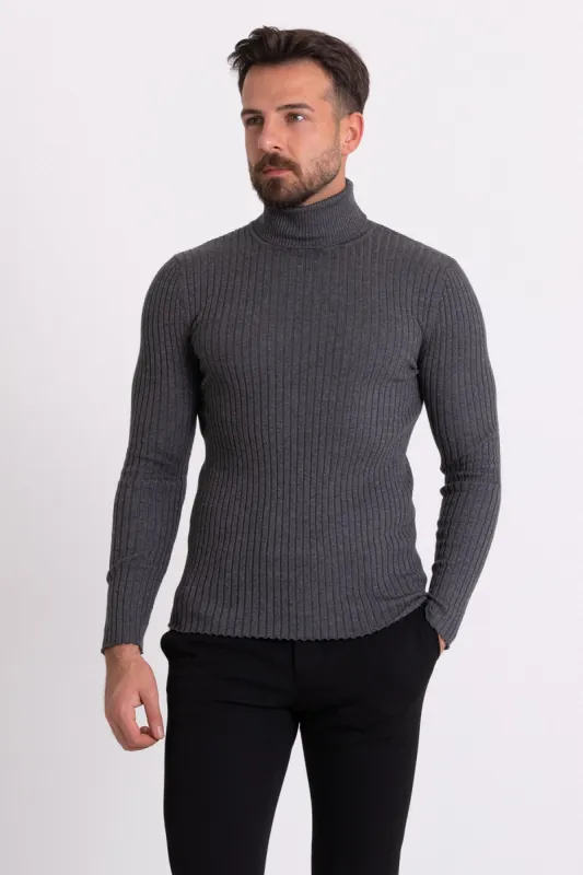MCR MEN'S RIB TURTLENECK SWEATER- ANTHRACITE sold by Esco Clothiers