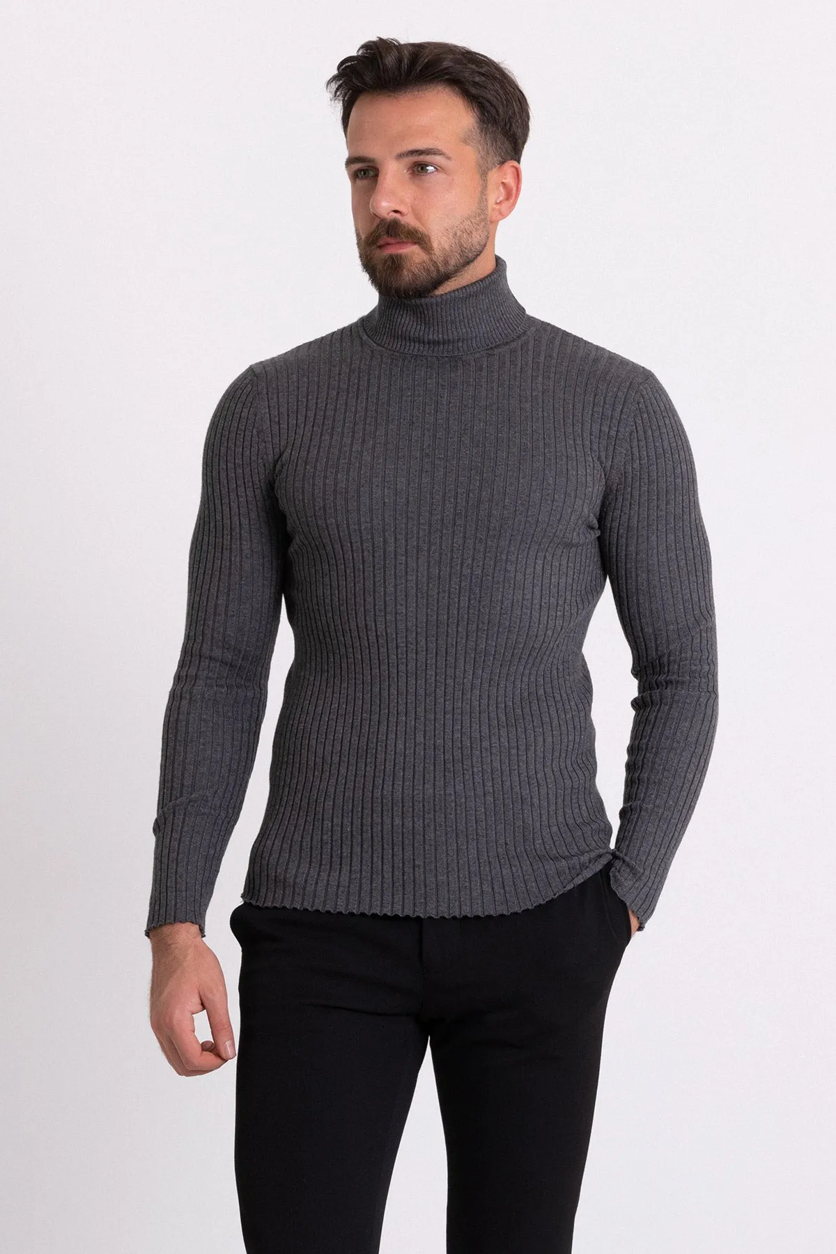 MCR MEN'S RIB TURTLENECK SWEATER- ANTHRACITE sold by Esco Clothiers