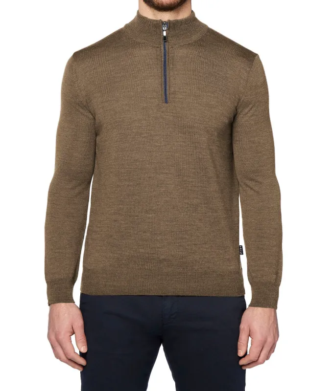 HORST SWEATER- MOCK ZIP TAUPE sold by Esco Clothiers