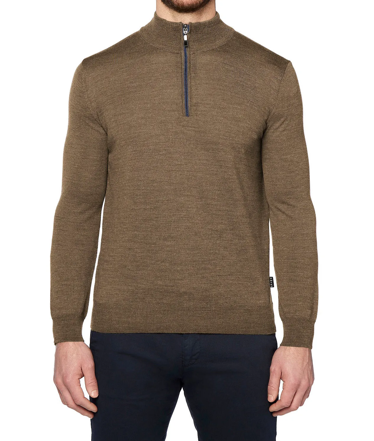 HORST SWEATER- MOCK ZIP TAUPE sold by Esco Clothiers