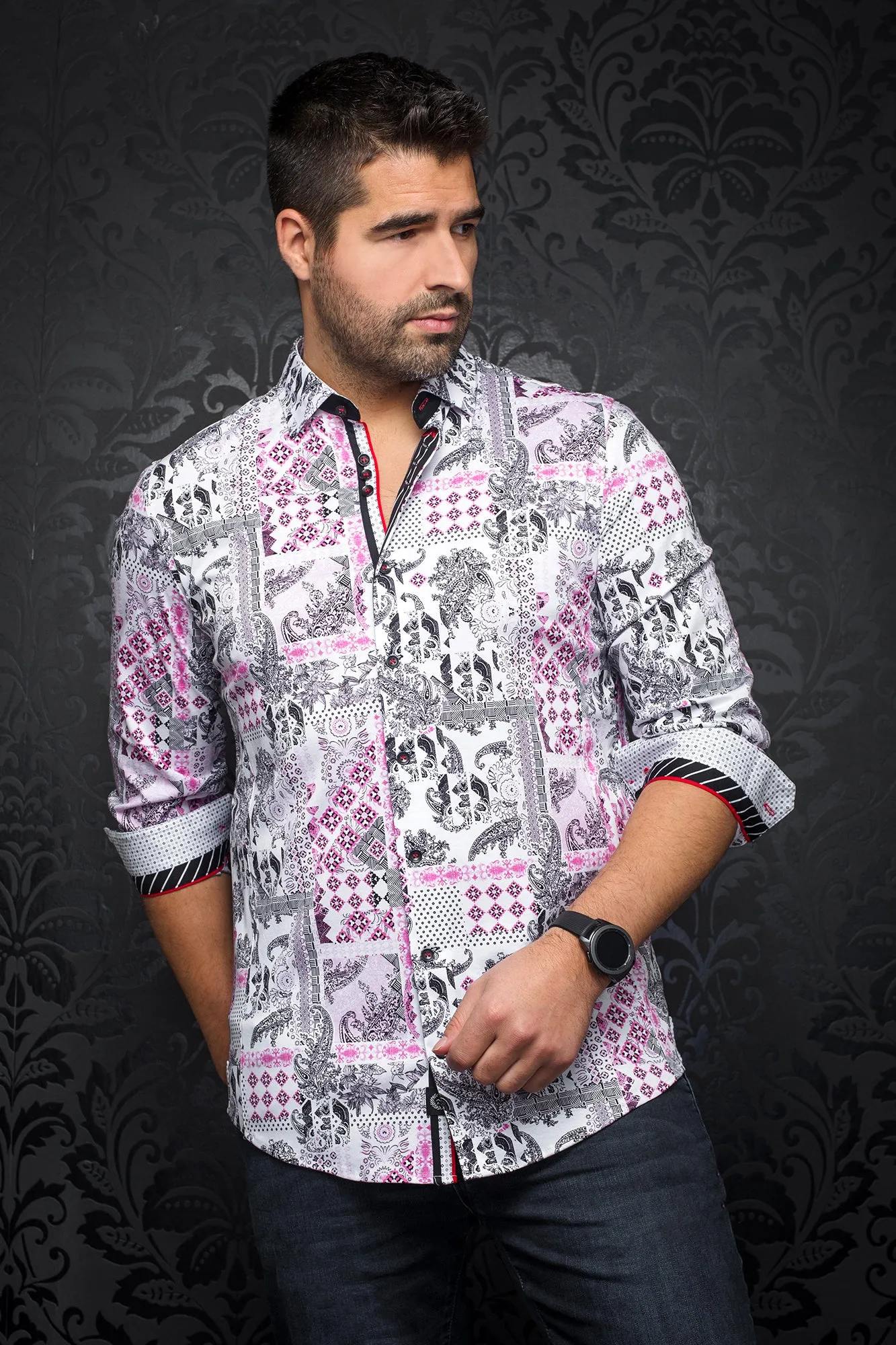 AU NOIR SHIRT- BORNEO PINK sold by Esco Clothiers