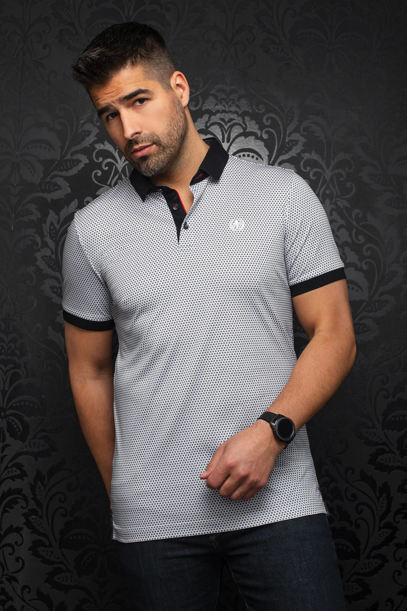 AU NOIR POLO SHIRT- SYROS WHITE/BLACK sold by Esco Clothiers