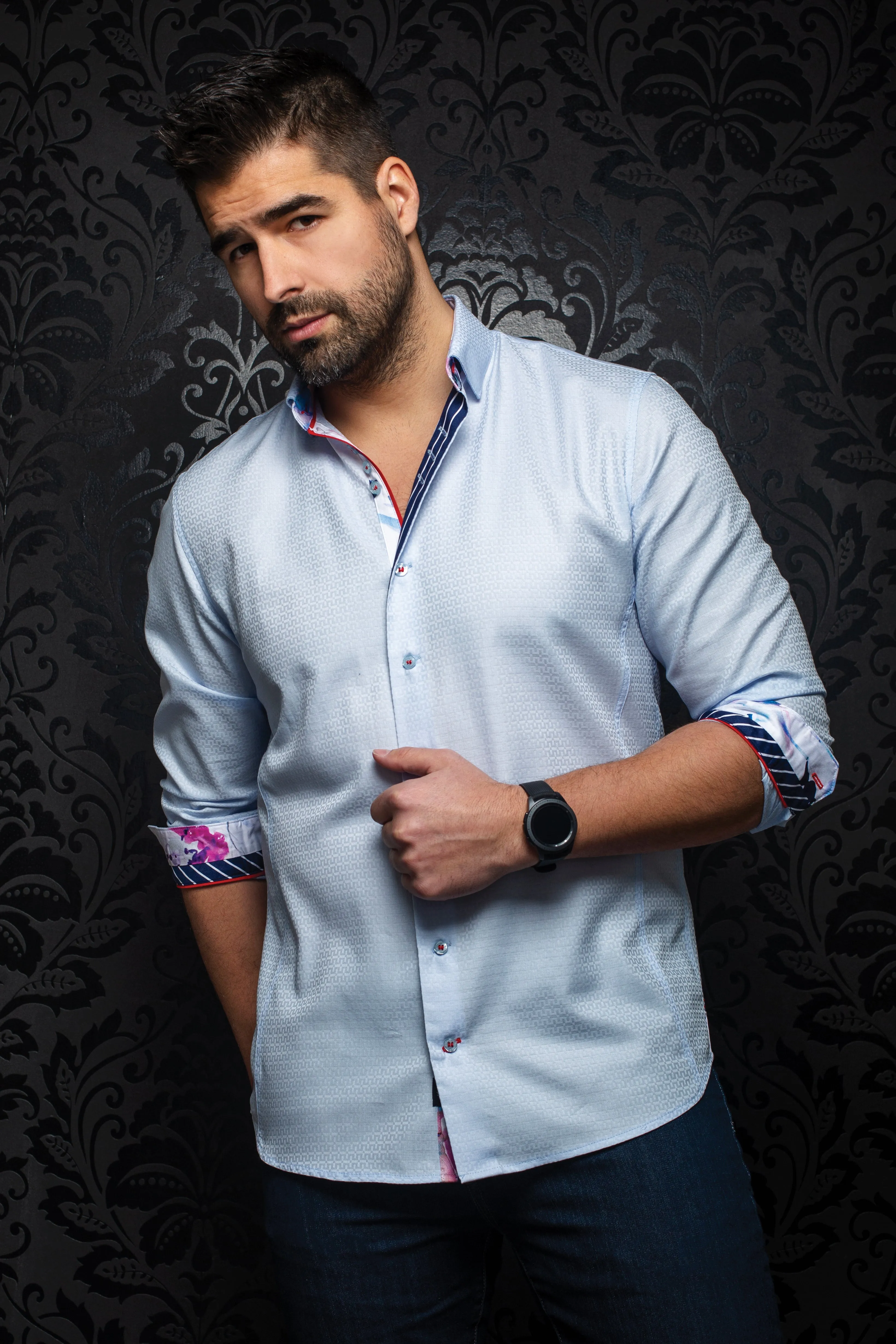 AU NOIR SHIRT- CAREY LIGHT BLUE sold by Esco Clothiers
