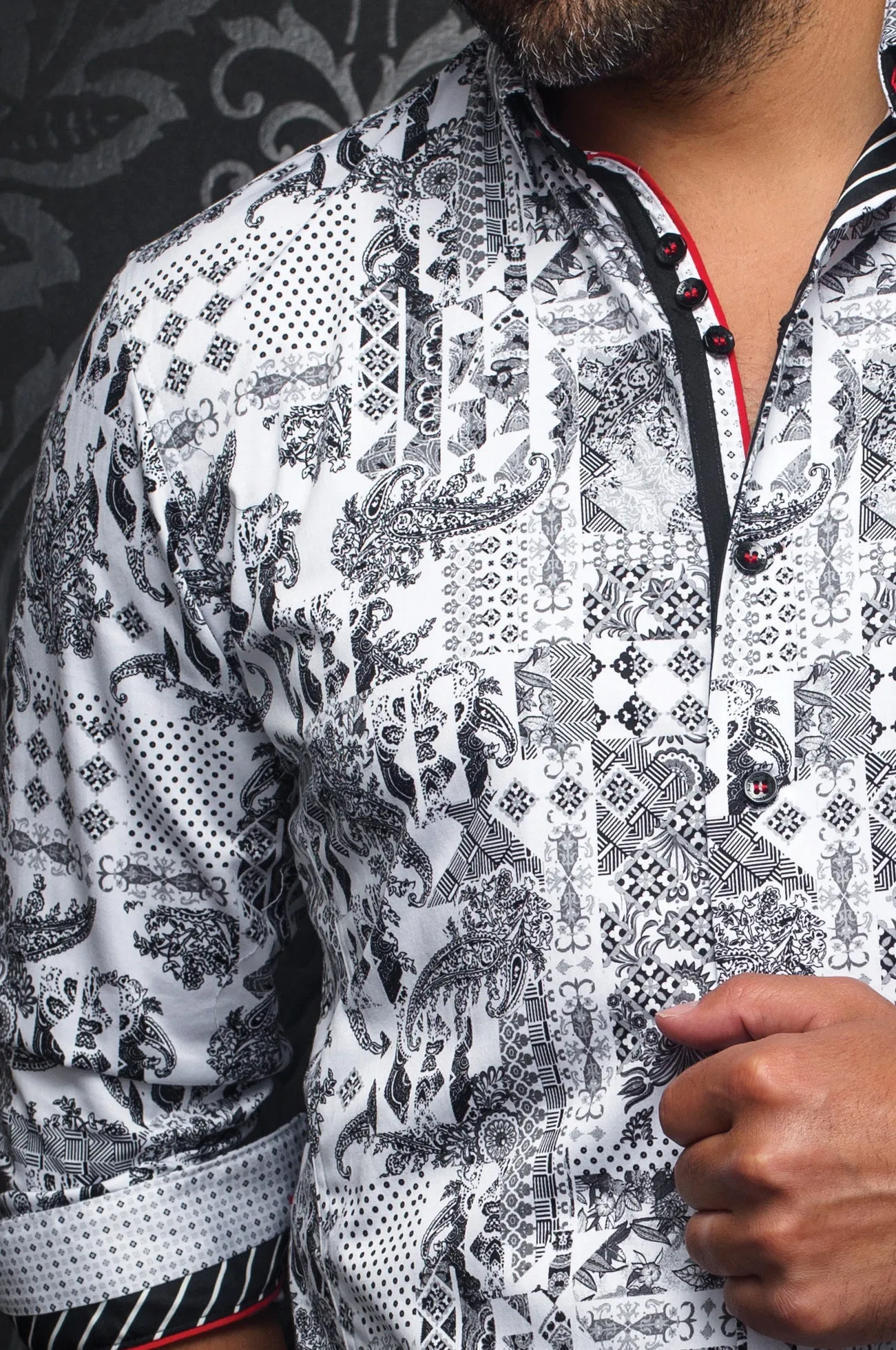 AU NOIR SHIRT- BORNEO WHITE/BLACK sold by Esco Clothiers product image thumbnail 2