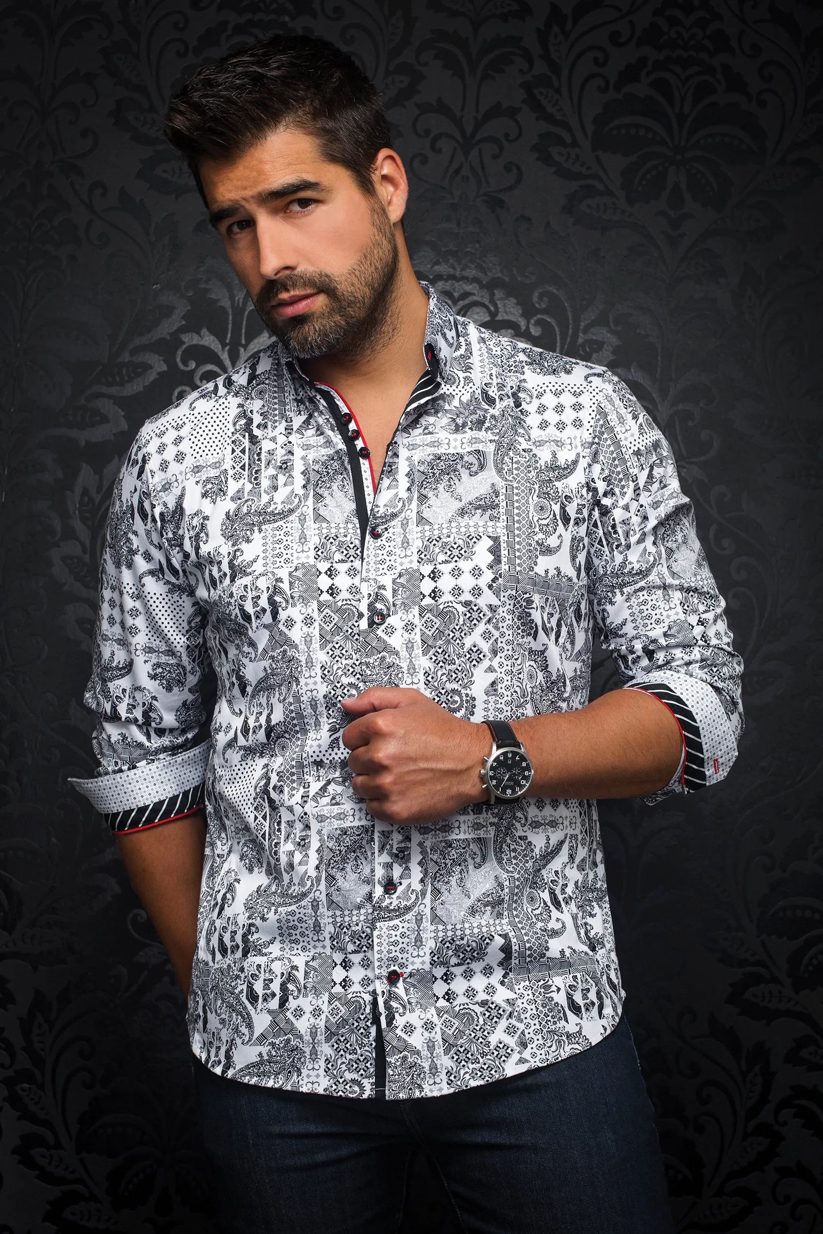 AU NOIR SHIRT- BORNEO WHITE/BLACK sold by Esco Clothiers