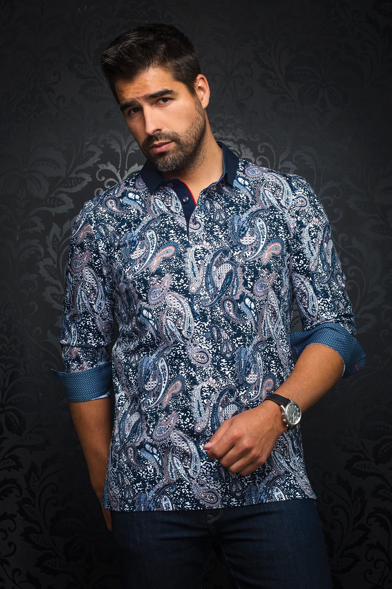 AU NOIR LONG SLEEVE POLO- AHMOSIS sold by Esco Clothiers