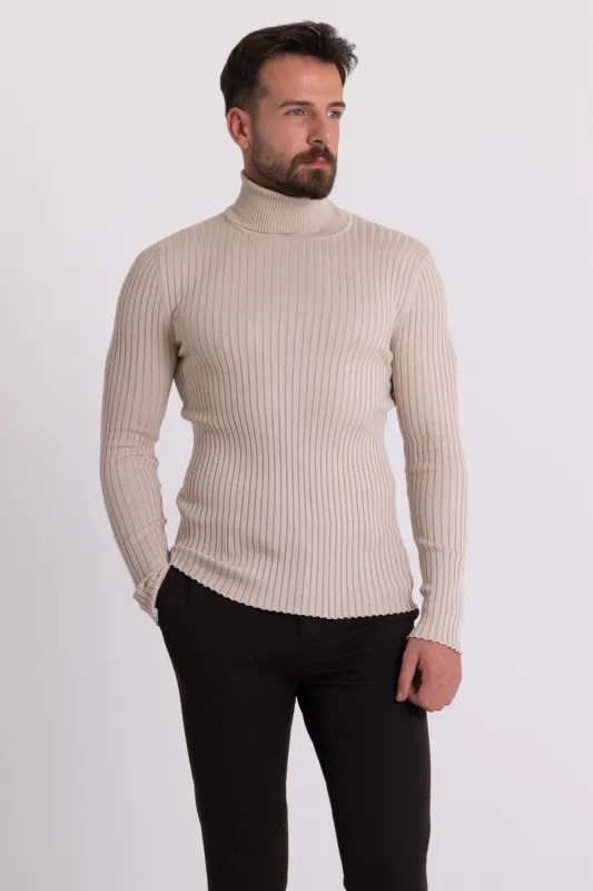 MCR MEN'S RIB TURTLENECK SWEATER- BEIGE sold by Esco Clothiers