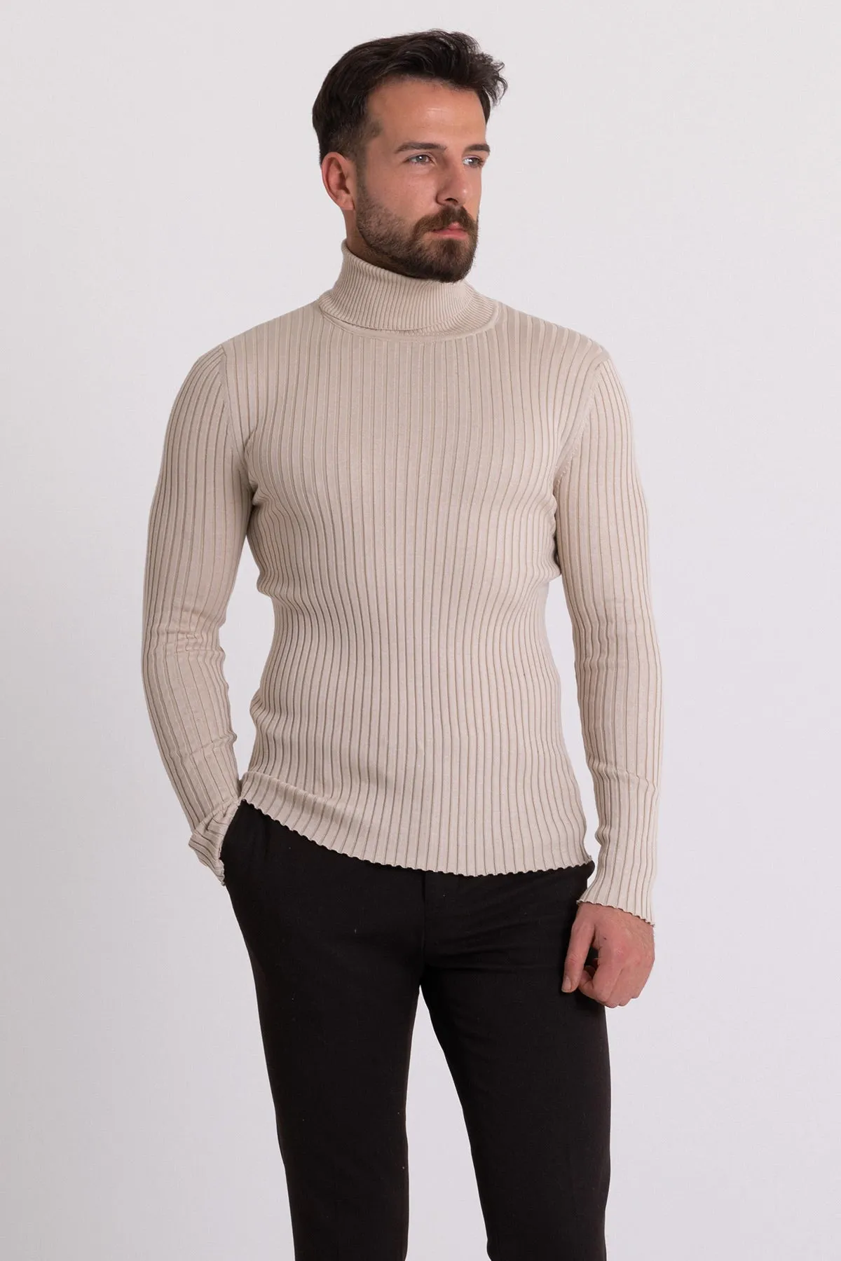 MCR MEN'S RIB TURTLENECK SWEATER- BEIGE sold by Esco Clothiers