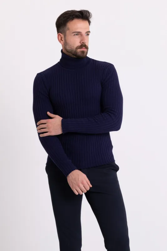 MCR MEN'S RIB TURTLENECK SWEATER- DARK BLUE sold by Esco Clothiers