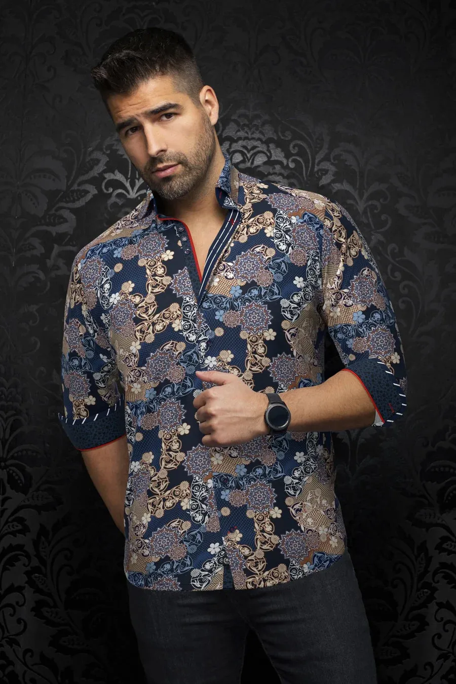 AU NOIR SHIRT- ALBORI NAVY/TOBACCO sold by Esco Clothiers