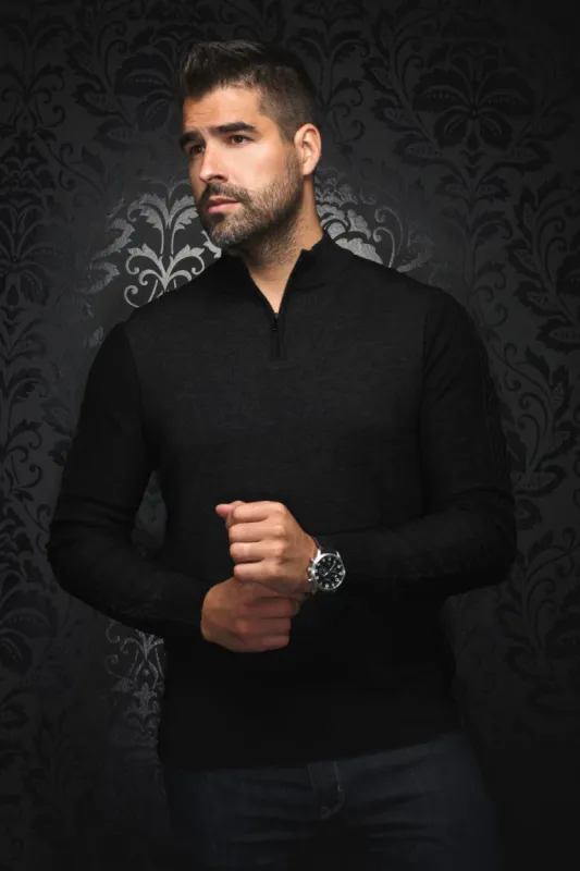 AU NOIR 1/4 ZIP SWEATER- MESTA BLACK sold by Esco Clothiers