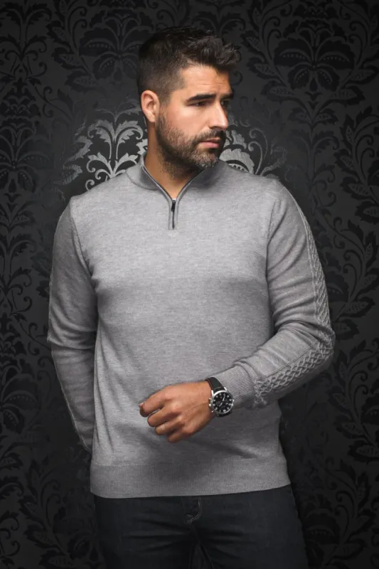 AU NOIR 1/4 ZIP SWEATER- MESTA MED GREY sold by Esco Clothiers