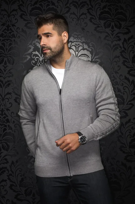 AU NOIR ZIP SWEATER- ESTEBAN MED GREY sold by Esco Clothiers