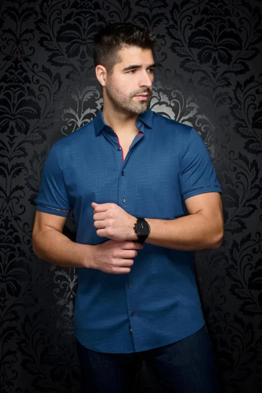AU NOIR SHORT SLEEVE SHIRT- DIVENERE Indigo sold by Esco Clothiers