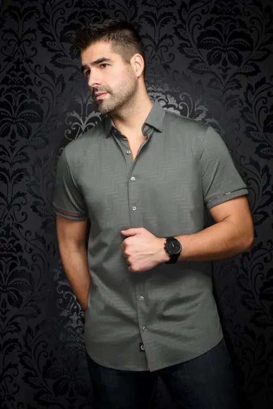 Au Noir Divenere Olive Short Sleeve Stretch Shirt - Trim Fit made by Esco Clothiers
