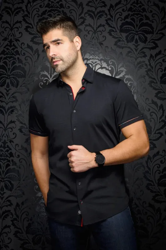 AU NOIR SHORT SLEEVE SHIRT- DIVENERE Black sold by Esco Clothiers