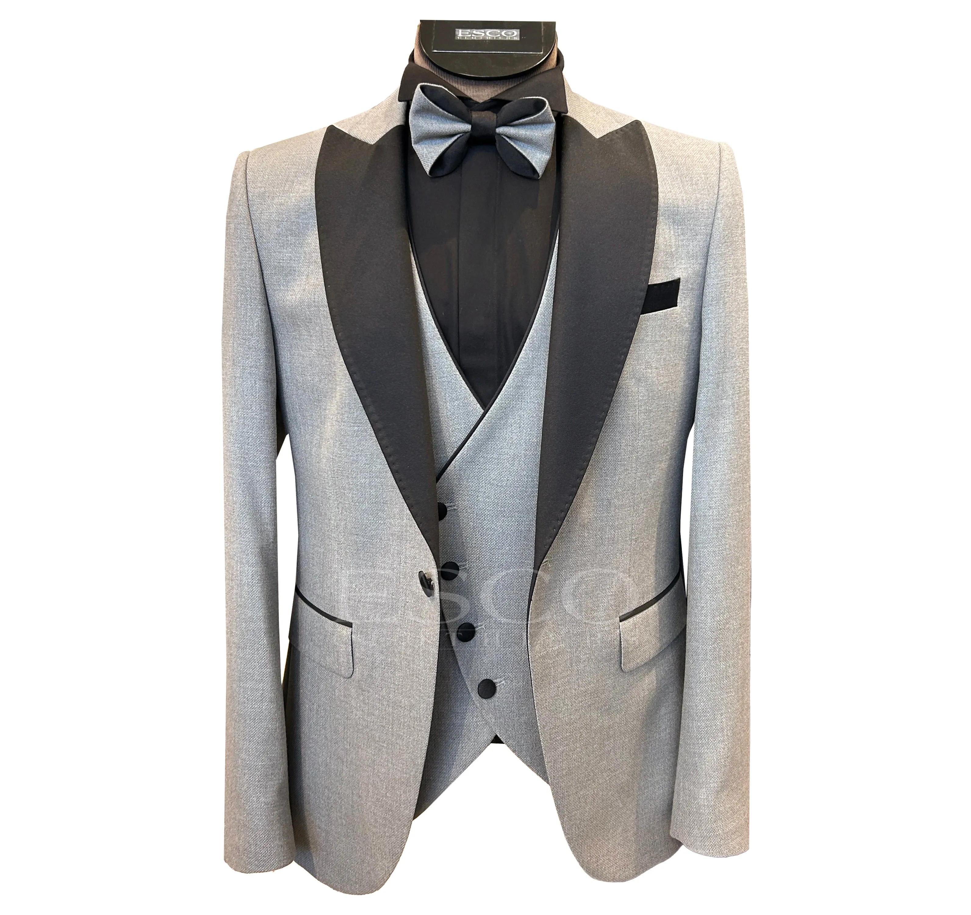 LIAM DANIEL 3-PIECE TUXEDO- Light Grey/Black sold by Esco Clothiers