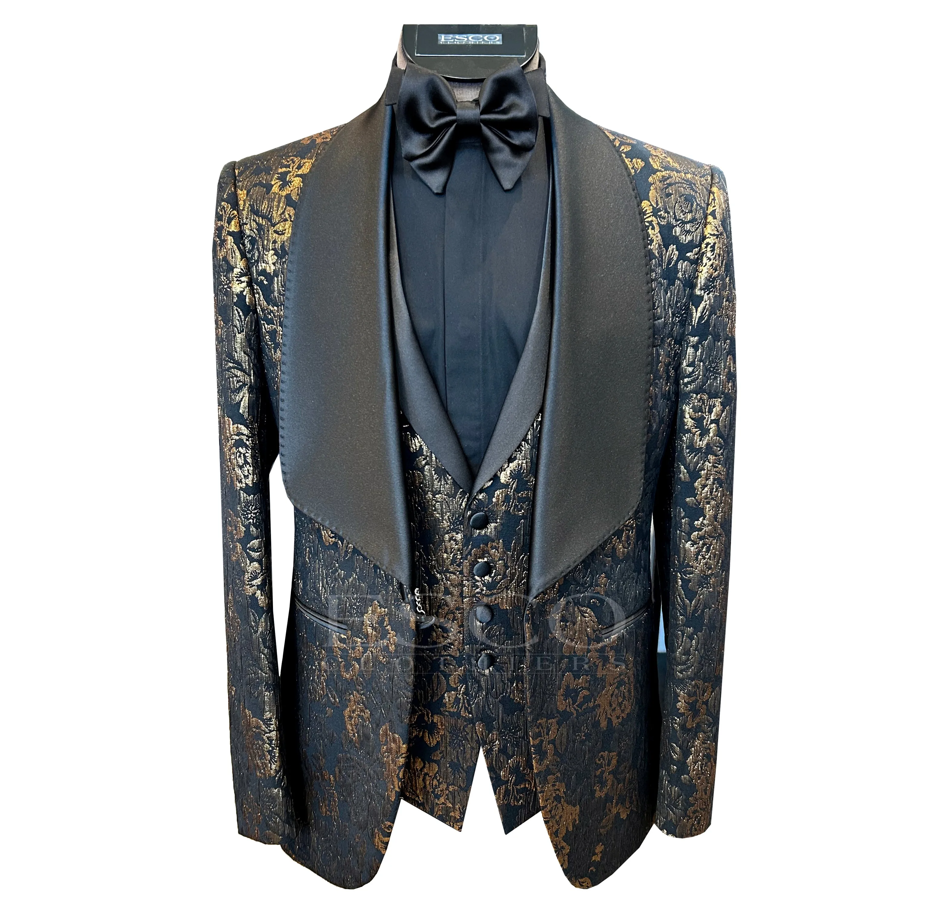 QUESSTE CERIMONIA TUXEDO- Gold/Black sold by Esco Clothiers