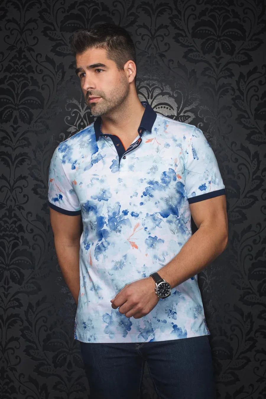 AU NOIR POLO SHIRT- ANZIO Light Aqua sold by Esco Clothiers