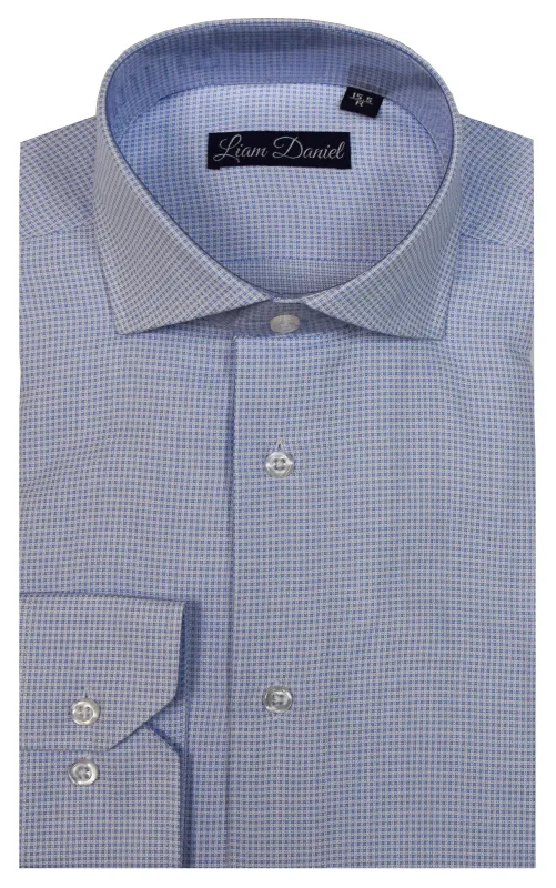 LIAM DANIEL DRESS SHIRT- BLUE MINI SQUARE sold by Esco Clothiers