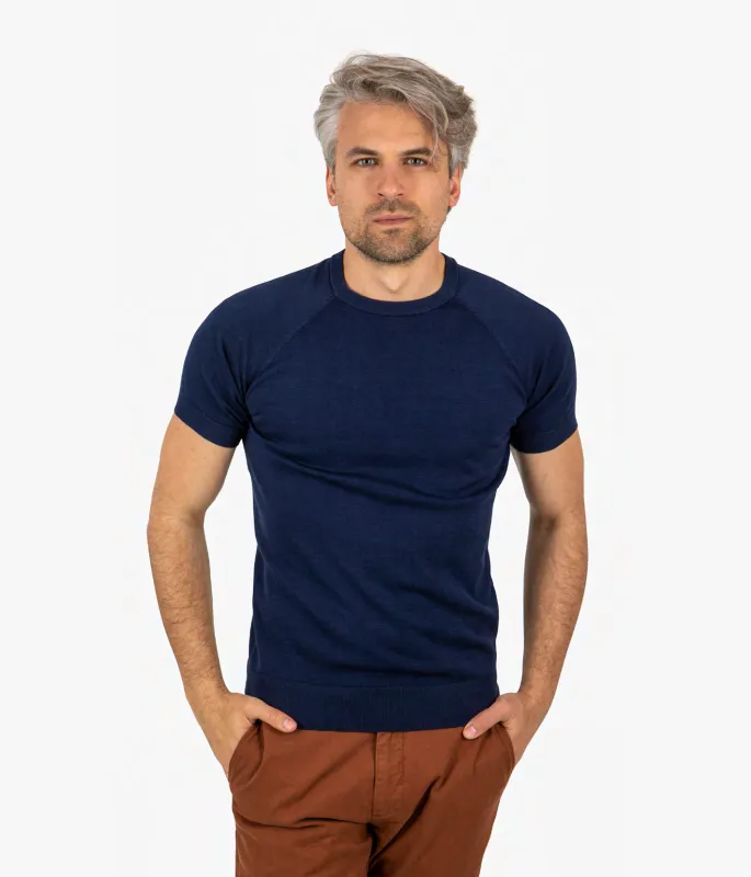 LIAM DANIEL S/S SHIRT- ROUND COLLAR, Navy sold by Esco Clothiers