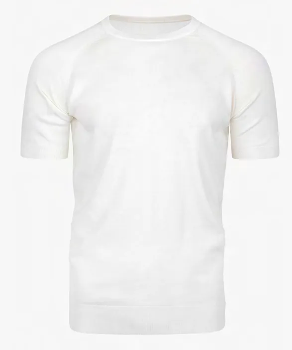 Liam Daniel White Cotton Silk Round Neck Polo - Slim Fit sold by Esco Clothiers product image thumbnail 3