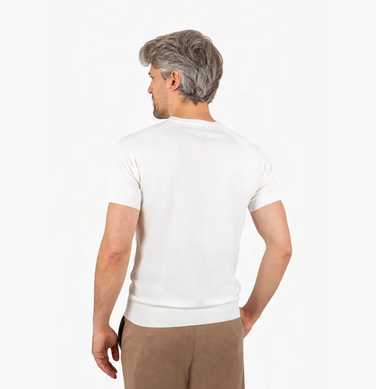 Liam Daniel White Cotton Silk Round Neck Polo - Slim Fit sold by Esco Clothiers product image thumbnail 2