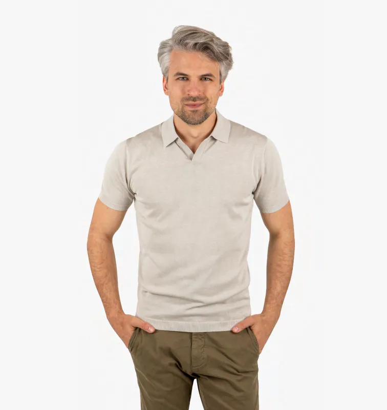 LIAM DANIEL S/S POLO- OPEN V-COLLAR, Beige sold by Esco Clothiers