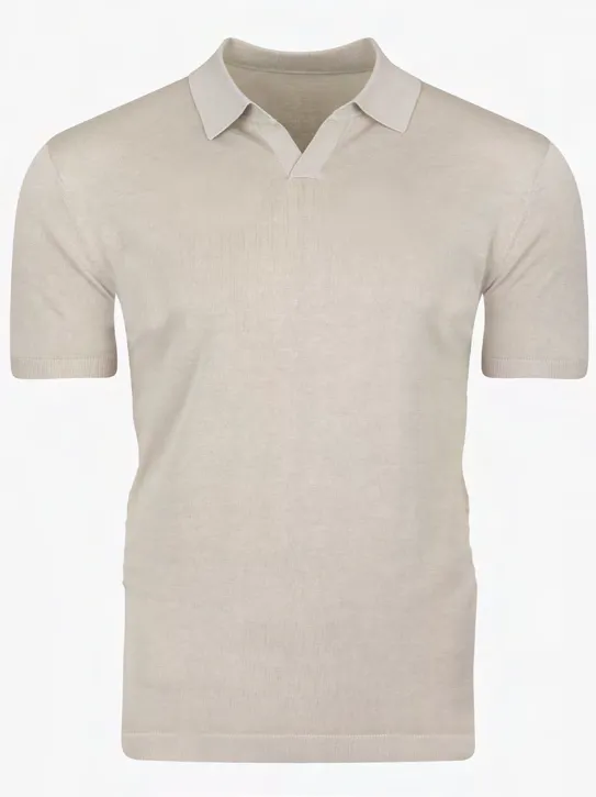 Liam Daniel Beige Cotton Silk Open V-Collar Polo - Trim Fit sold by Esco Clothiers product image thumbnail 3