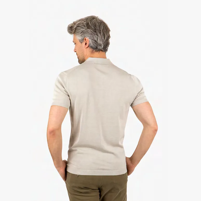 Liam Daniel Beige Cotton Silk Open V-Collar Polo - Trim Fit sold by Esco Clothiers product image thumbnail 2