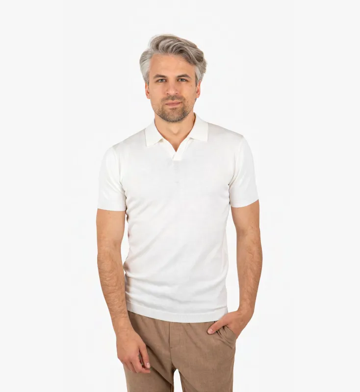 LIAM DANIEL S/S POLO- OPEN V-COLLAR, White sold by Esco Clothiers