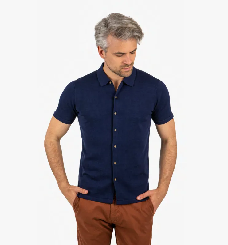 LIAM DANIEL S/S POLO- BUTTONS, Navy sold by Esco Clothiers