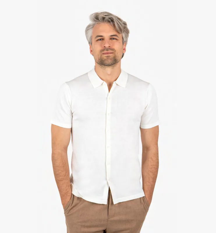 LIAM DANIEL S/S POLO- BUTTONS, White sold by Esco Clothiers