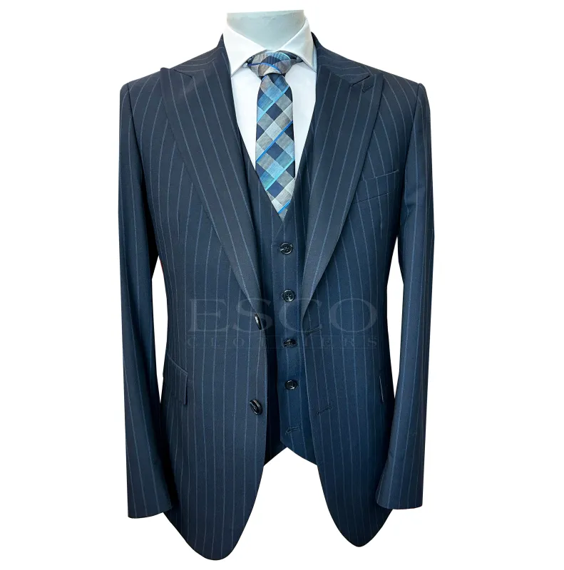 LIAM DANIEL 3 PIECE SUIT- Pinstripe Navy sold by Esco Clothiers