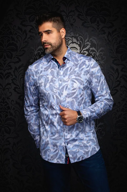 AU NOIR SHIRT- VESPER White/Blue sold by Esco Clothiers