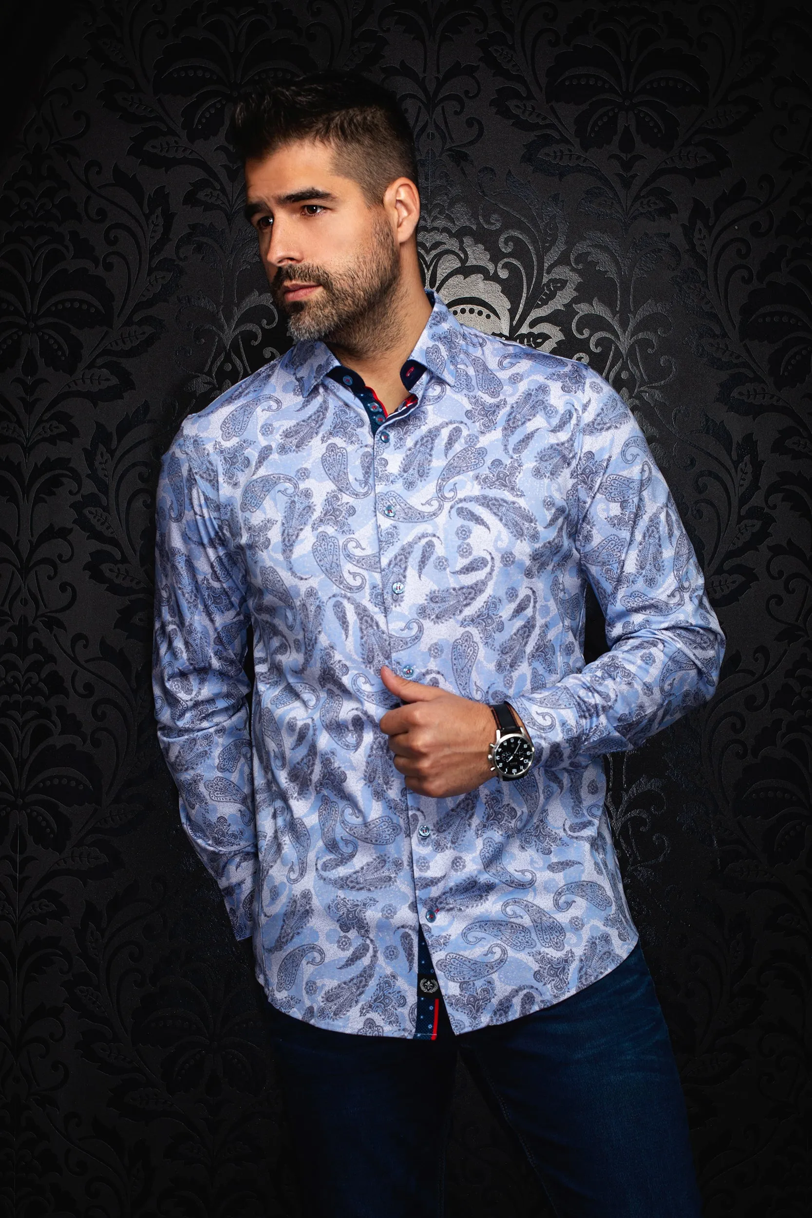 AU NOIR SHIRT- VESPER White/Blue sold by Esco Clothiers