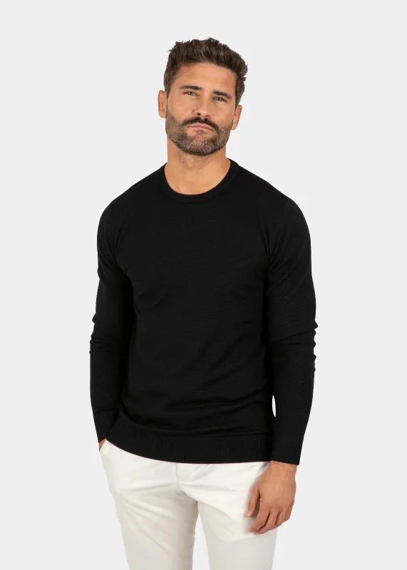 LIAM DANIEL CREW NECK SWEATER- WOOL Black sold by Esco Clothiers