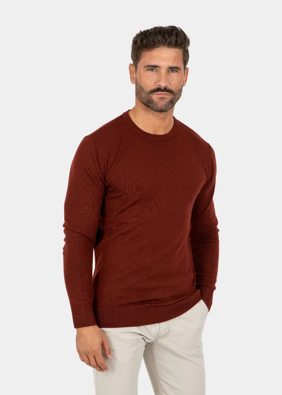 LIAM DANIEL CREW NECK SWEATER- WOOL Dark Red sold by Esco Clothiers