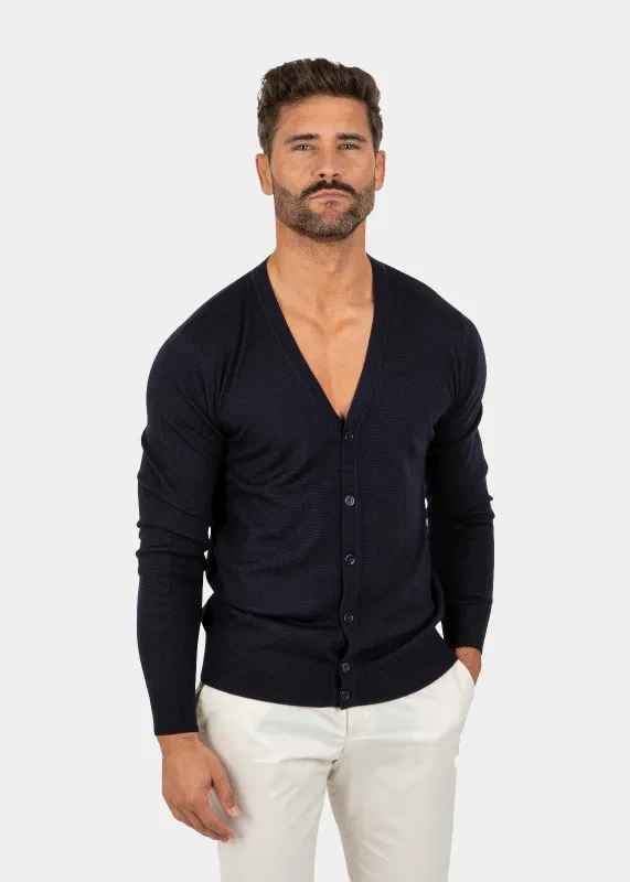LIAM DANIEL CARDIGAN- WOOL Navy sold by Esco Clothiers