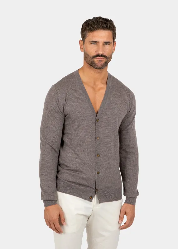 LIAM DANIEL CARDIGAN- WOOL Brown sold by Esco Clothiers