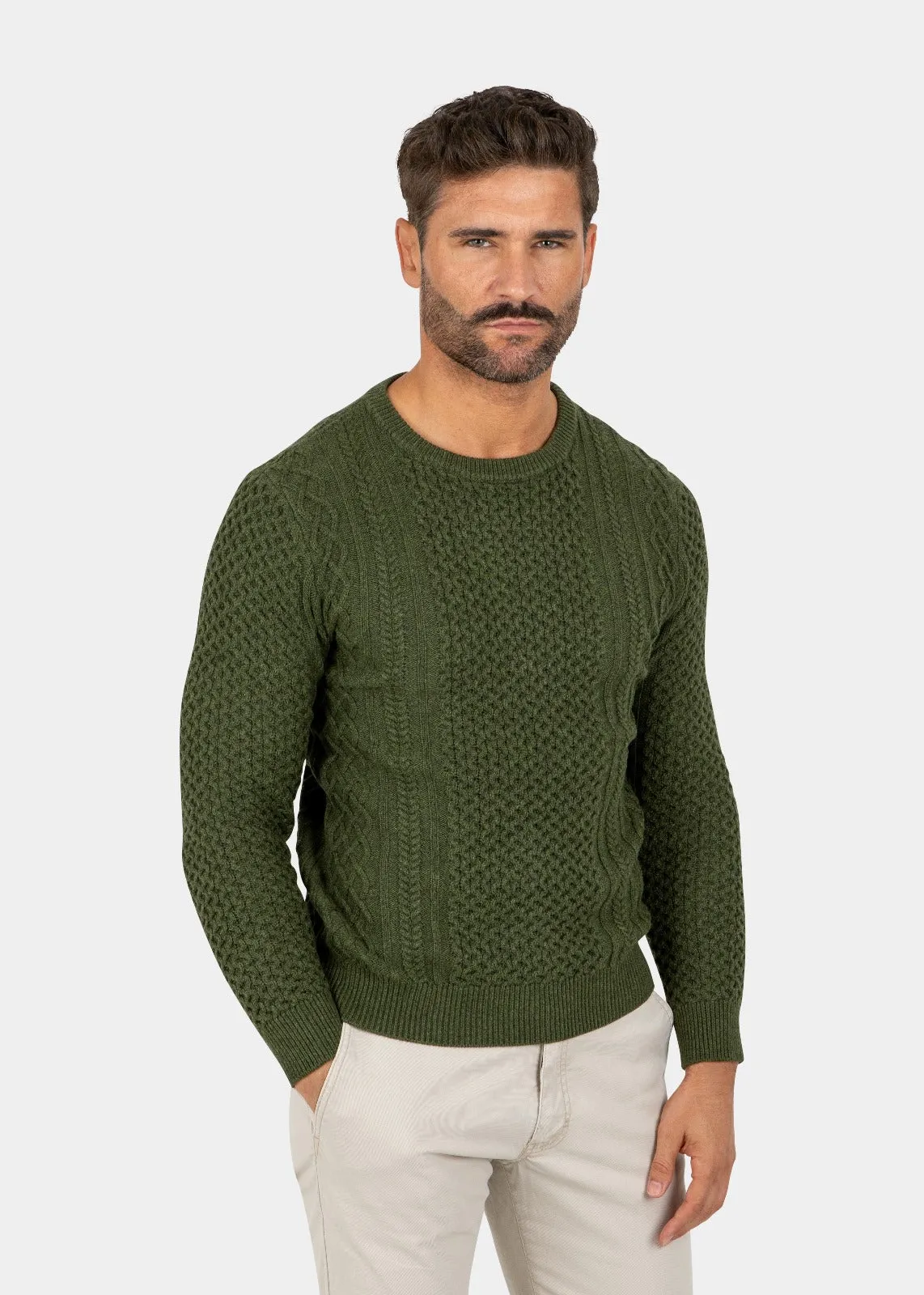 LIAM DANIEL CREW NECK SWEATER- COTTON Green sold by Esco Clothiers