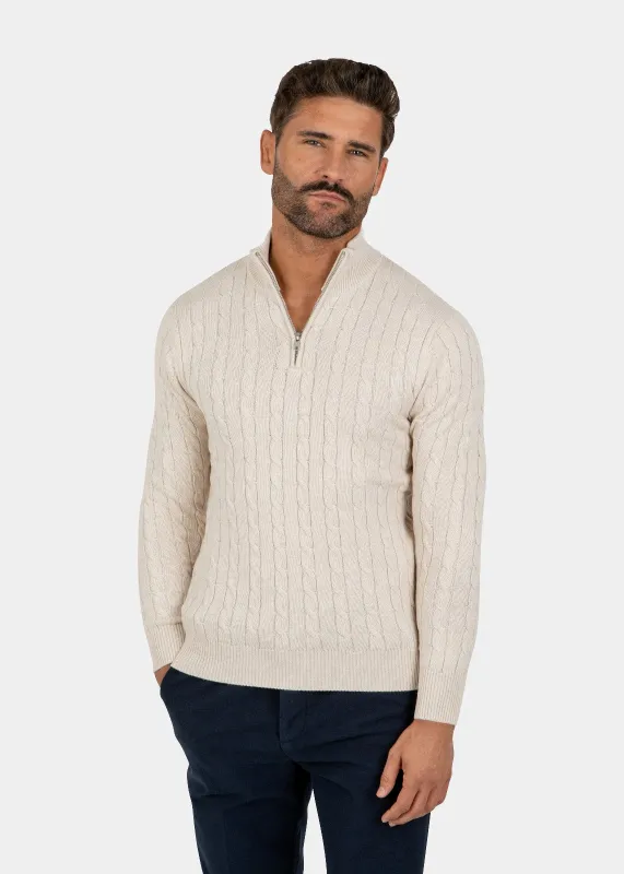 LIAM DANIEL 1/2 ZIP SWEATER- COTTON Off-White sold by Esco Clothiers