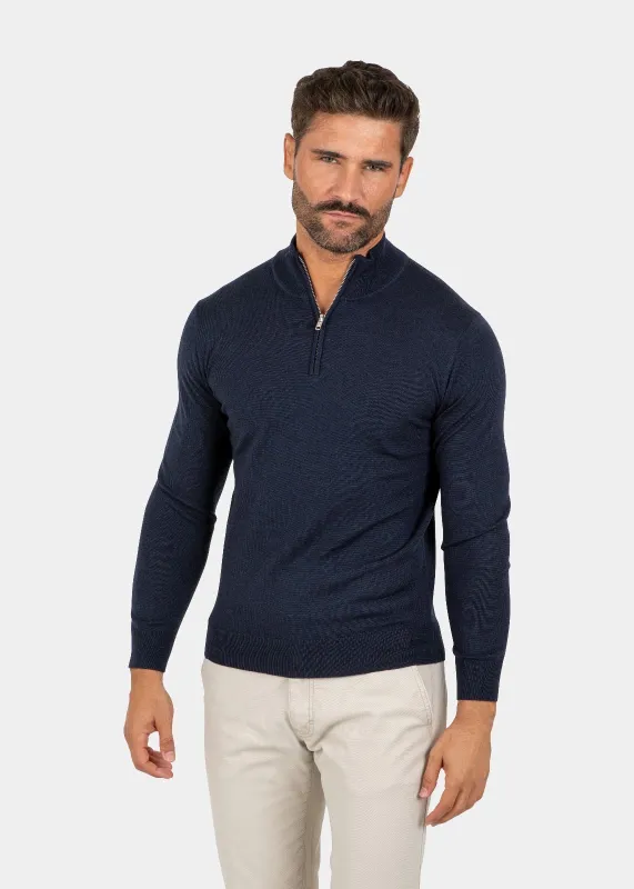 LIAM DANIEL 1/2 ZIP SWEATER- WOOL Navy sold by Esco Clothiers
