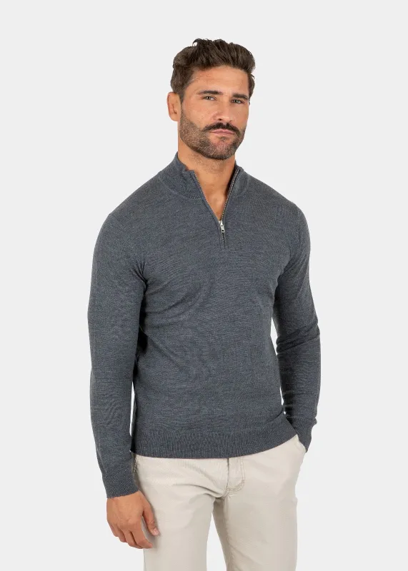 LIAM DANIEL 1/2 ZIP SWEATER- WOOL Grey sold by Esco Clothiers