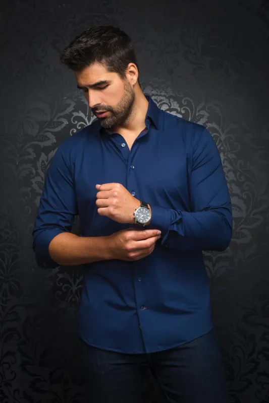 AU NOIR SHIRT- ALEXANDER SLD Navy sold by Esco Clothiers
