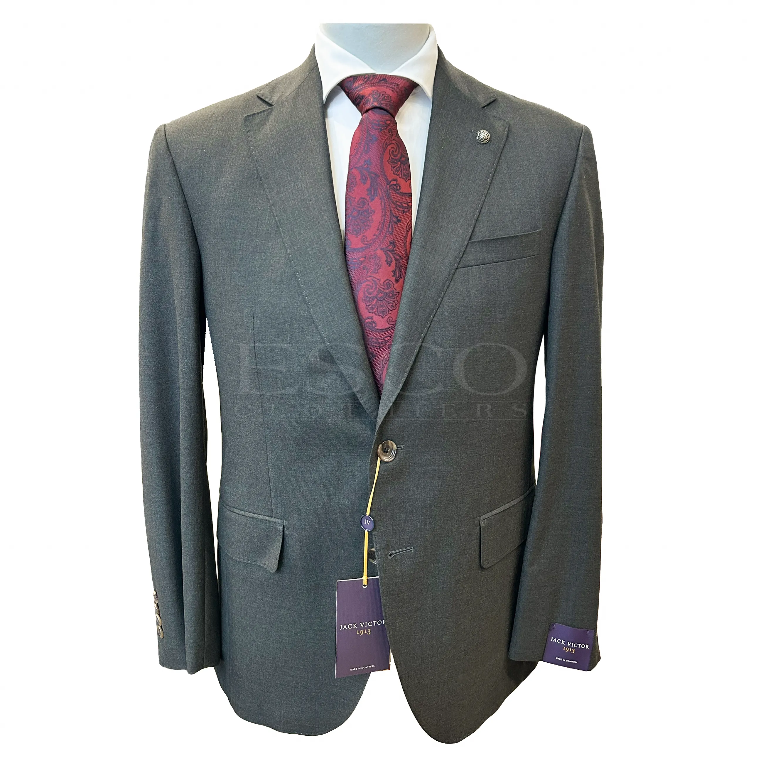 JACK VICTOR 2 PIECE SUIT- CENTURY Charcoal sold by Esco Clothiers