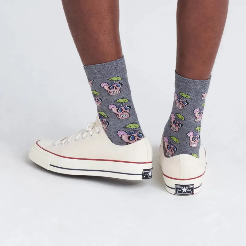 SAXX CREW SOCKS- DRUNKEN SKULLS GREY sold by Esco Clothiers